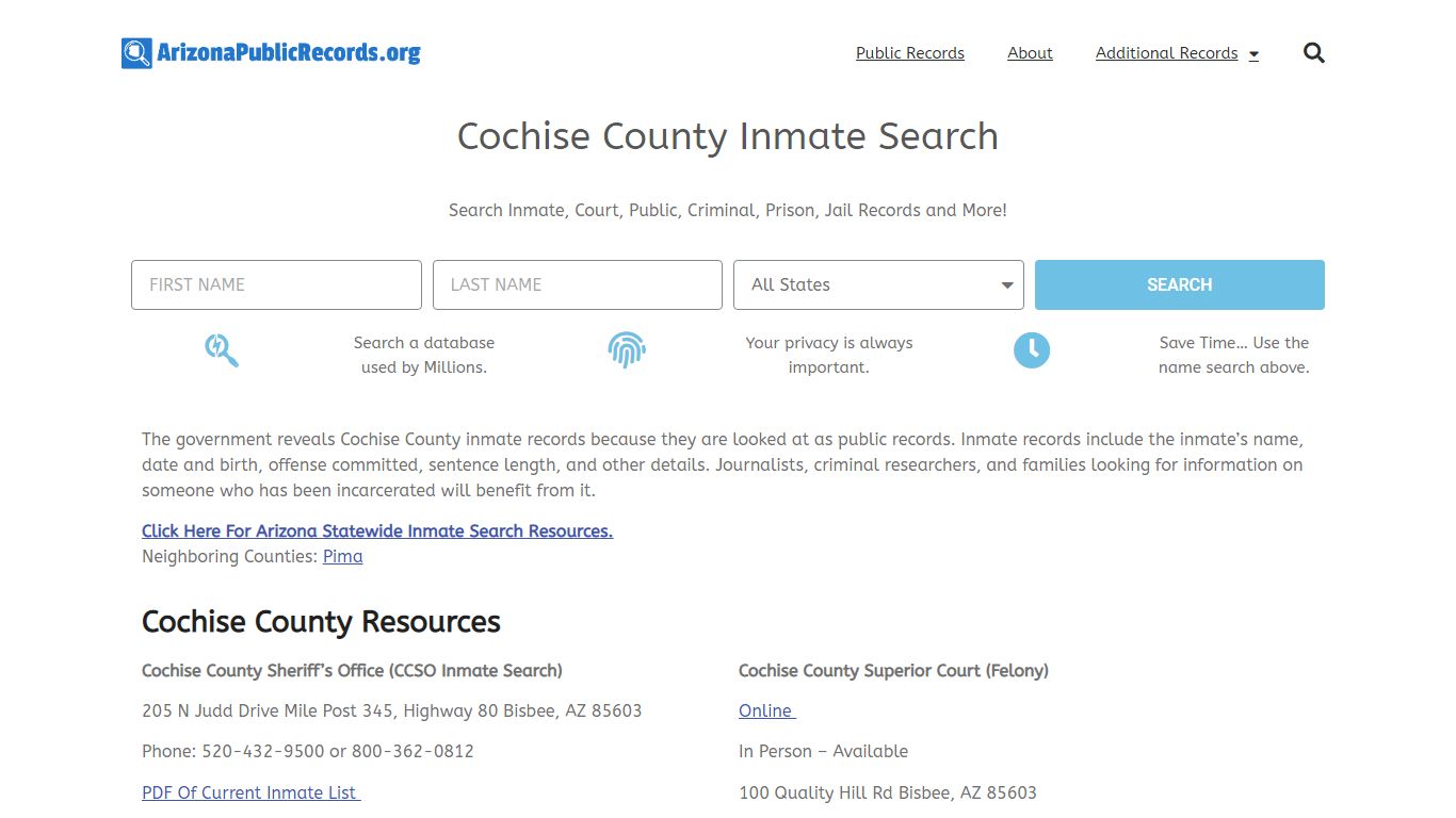 Cochise County Inmate Search - Current & Past CCSO AZ Jail Records